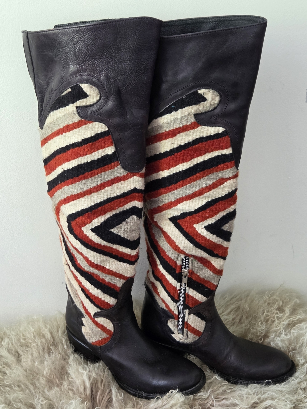 Freebird by Steven Cabal Woven Blanket Leather Boots Over The Knee US 8M